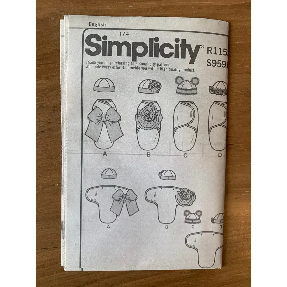 Simplicity Sewing Pattern R11520 Infant Baby Swaddling Wrap Hat US Size XXS-M